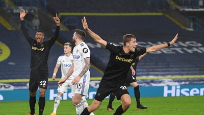 Tomas Soucek celebrates West Ham's leveller. EPA