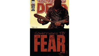 This comic book cover image released by Image Comics shows issue 100 from The Walking Dead series, "Something to Fear." The issue claims the top spot as 2012's top-selling comic book. (AP Photo/Image Comics)