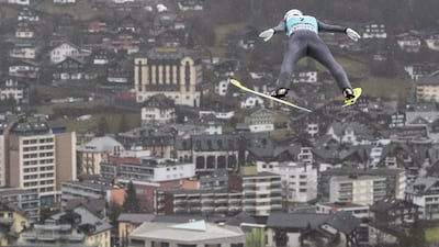 Andreas Schuler from Switzerland during qualification for the men's ski jumping World Cup event in Engelberg, Switzerland, on December 22. EPA