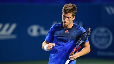 Aljaz Bedene of Great Britain reacts after a point against Gilles Simon during his second-round win over the top seed on Tuesday at the ATP Winston-Salem Open. Jared C Tilton / Getty Images / AFP / August 25, 2015