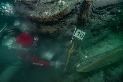 Well-preserved wooden structures were discovered under the floor level of the Amun temple. Franck Goddio / Hilti Foundation