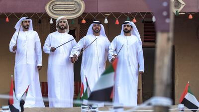 Emirati Ayala dancers at the UAE pavilion commanded a crowd at the Sheikh Zayed Festival.