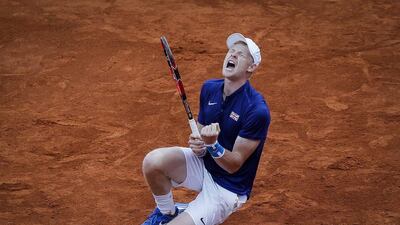 Kyle Edmund of Great Britain celebrates victory against Dusan Lajovic of Serbia. Srdjan Stevanovic / Getty Images