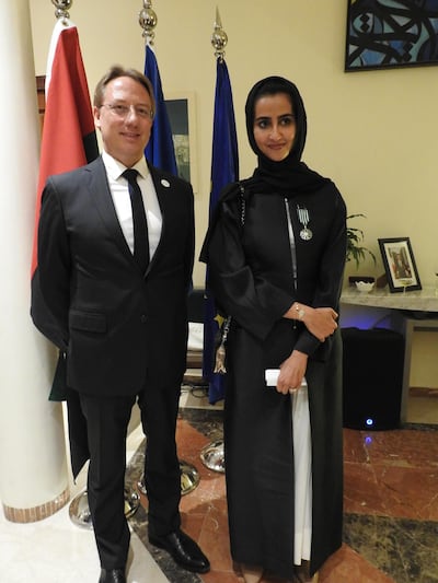 Hissa Al Dhaheri with H.E. Ludovic Pouille, French Ambassador to the UAE