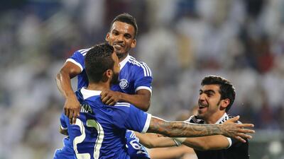 Al Nasr celebrate their victory in the final of the Gulf Clubs Championship over Saham of Oman in Dubai. Courtesy Al Ittihad / May 20, 2014