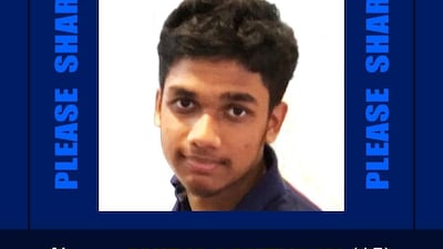 The family of Ameya Santhosh have distributed his missing poster in a bid to find their son. Courtesy family