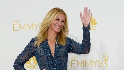 Julia Roberts, in Elie Saab, arrives for the 66th annual Primetime Emmy Awards at the Nokia Theatre in Los Angeles, California, on August 25, 2014. EPA