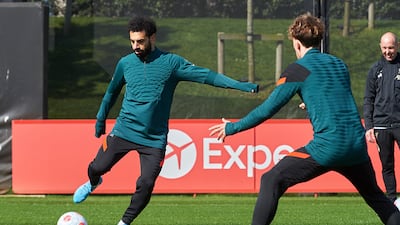 Liverpool attacker Mohamed Salah at the AXA Training Centre. Getty