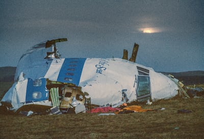 The nose cone of Pan Am flight 103 lies in a field near the Scottish town of Lockerbie. Getty