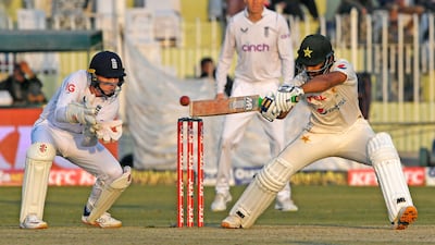 Pakistan's Abdullah Shafique plays a cut against England at the Rawalpindi Cricket Stadium. AFP