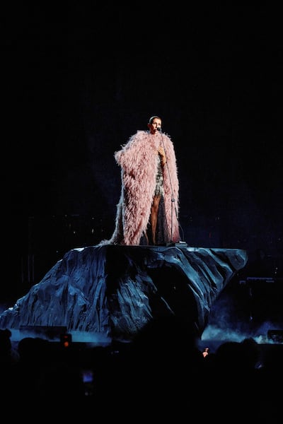 Celine Dion opens her Paris residency in a shredded organza cape by Givenchy