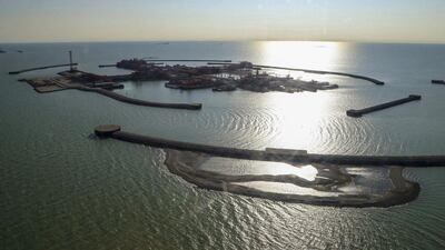 The artificial islands at the Kashagan offshore oilfield in the Caspian Sea in western Kazakhstan. Reuters