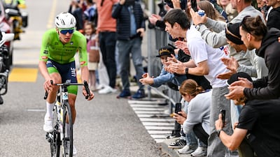 Slovenia's Tadej Pogacar attacks during the Men Elite road race. AP