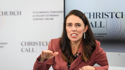 New Zealand leader Jacinda Ardern speaks at Christchurch Call. Getty Images