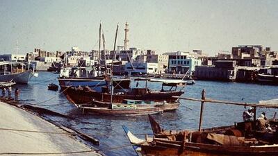 Dubai Creek in the early 1960s. Later that decade and in the 1970s, the creek was dredged to allow for bigger ships to enter as part of a rich history the municipality hopes will receive World Heritage status. Photo courtesy Michale Stokes