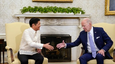 President Joe Biden shakes hands with Philippines President Ferdinand Marcos Jr in the Oval Office. AP