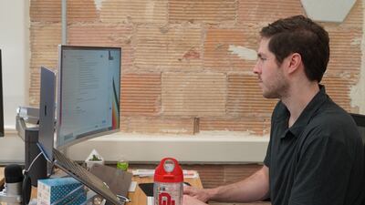 Price Fallin, founder of Televet, in his office.