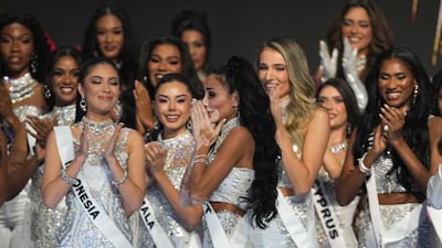 Miss Egypt Logina Salah, centre, during the final round of the Miss Universe beauty pageant in Mexico City. AP