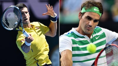 Novak Djokovic, left, and Roger Federer, right, will face off in the Australian Open semi-final on Thursday. Their head-to-head record currently stands at 22 wins each. Peter Parks / Saeed Khan / AFP