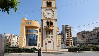 A clock tower in Beirut on Sunday after Lebanon's government announced it would not move clocks forward an hour. AFP