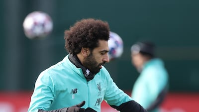 Liverpool's Mohamed Salah trains on Monday. Reuters