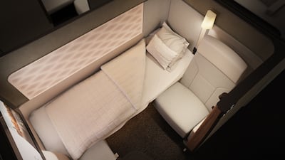 Lie-flat beds in a Qantas business-class cabin
