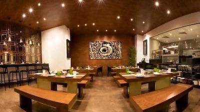 The interior of Asia Republic Restaurant at Atlantis, The Palm, is fitted out with canteen-style benches and tables. Courtesy Atlantis, The Palm