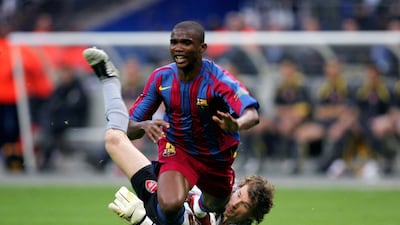 The defining moment of the 2006 Champions League final as Arsenal goalkeeper Jens Lehmann takes down Barcelona striker Samuel Eto'o. Lehmann received his marching orders and Arsenal played for more than 70 minutes with 10 men. Reuters