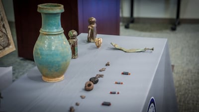 Some of the items returned to Syria during President Ahmad Al Shara's visit to New York. Photo: Sana
