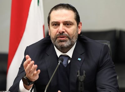 Lebanon’s departing Prime Minister Saad Hariri during his meeting with his parliamentary bloc in Beirut. Dalati Nohra via AP