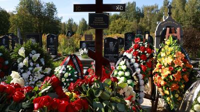 The grave of Valery Chekalov, Wagner's logistics chief, at the Severnoye cemetery in St Petersburg. Reuters