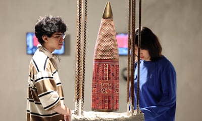 Installations, furniture and paintings evoke thought-provoking facets of Palestinian tatreez. Chris Whiteoak / The National