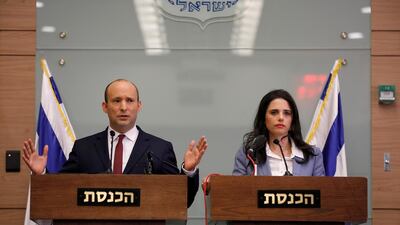 Israeli Prime Minister Benjamin Netanyahu sacked Naftali Bennett, left, and Ayelet Shaked from his cabinet on June 2, 2019. EPA