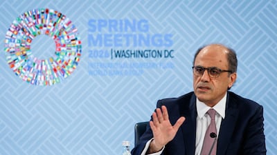 Jihad Azour, director of Middle East and Central Asia at International Monetary Fund, at a news conference during the IMF and World Bank Spring meetings at IMF headquarters in Washington last week. Bloomberg