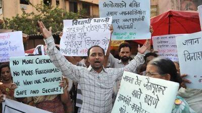 Activists from the Konkan Bachao Samiti, a local non-government organisation, demonstrate against a proposed Jaitapur nuclear power plant in Mumbai.