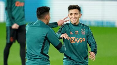 Lisandro Martínez during a training session at Stamford Bridge. PA