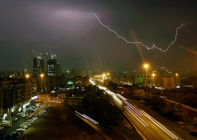 Muroor Road during a rain storm in Abu Dhabi in 2009. Nicole Hill for The National