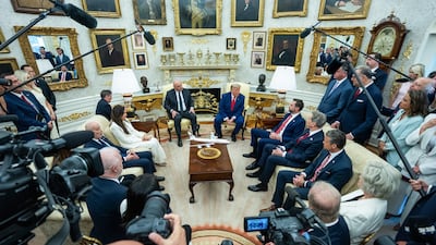 Aoun and Trump, center right met in the Oval Office of the White House in Washington on Tuesday, July 21, 2026. Bloomberg