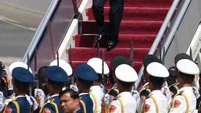 Cambodia's Prime Minister Hun Sen arrives at Beijing airport to attend the Belt and Road Forum in the Chinese capital on April 25, 2019 in Beijing, China. Getty Images