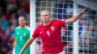 Norway's Erling Haaland celebrates after scoring their second goal in a 3-2 win against Sweden in the Uefa Nations League on June 12, 2022. Haaland has completed an £85m switch to Manchester City. Reuters