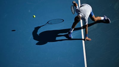Serbia's Novak Djokovic struggles to return in his defeat by Jannik Sinner. AFP