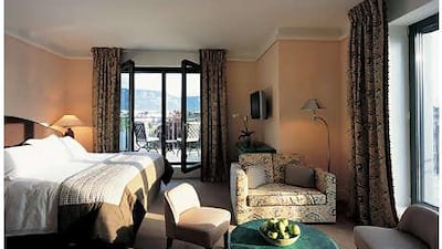 The Presidential Suite bedroom at the recently refurbished Le Richemond in Geneva, Switzerland.