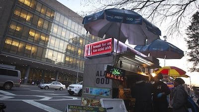 A halal food cart in New York City. Faegheh Shirazi asserts that the use of processed ingredients, means consumers should question how products are made and if they are truly halal. Carlo Allegri / Reuters.