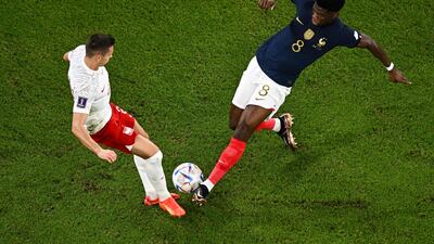 Aurelien Tchouameni - 7, Often looked composed, notably when he held off Robert Lewandowski in a potentially awkward position. Saw a good strike from range saved and did well to regain possession for Dembele’s chance. Booked for a challenge on Frankowski. AFP
