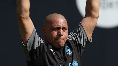 Roberto Carlos during training for Soccer Aid 2022. Reuters