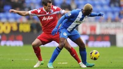 QPR's Ryan Nelsen, left, scored his first goal for the club against Wigan yesterday. Chris Brunskill / Getty Images