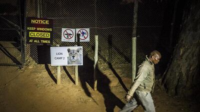 A man walks past warning signs at the Lion Park, near Johannesburg, where a lion killed an American woman and injured a man driving through the private wildlife park, on June 1, 2015. AP Photo