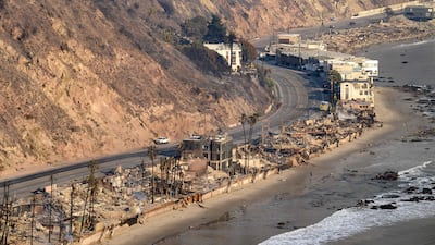 The burnt ruins of homes in Malibu, California, show the path of destruction left by the Palisades Fire, which has raged in the state. AFP