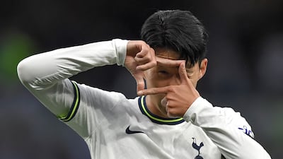 Son Heung-min celebrates after scoring Tottenham's fourth. EPA