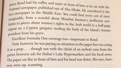 A reader shares a welcome mention of The National in Jeffery Deaver’s novel 007 Carte Blanche